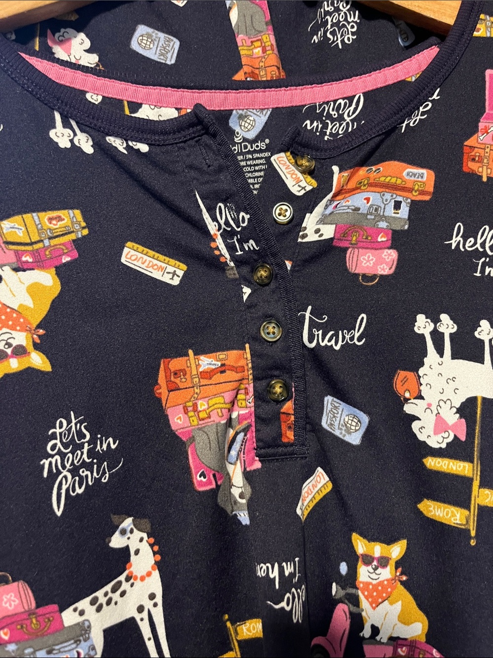 Cuddl Duds Navy Travel & Animals Print Women's Pajama Set - Picture 3 of 15